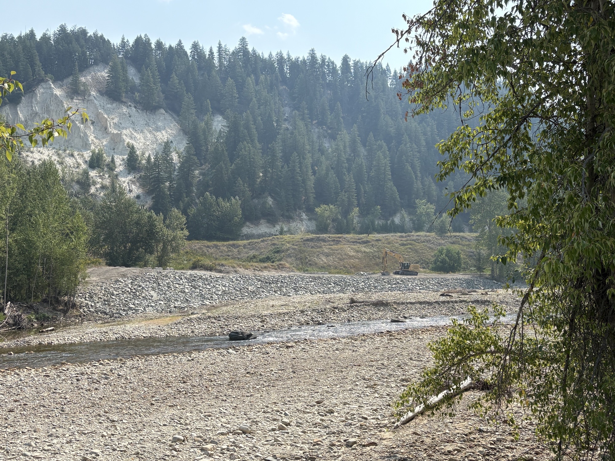 A view of the portion of Libby Creek stabilized following the December 2025 flooding in Lincoln County